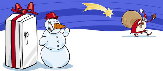 Image showing Santa Claus and snowman cartoon card