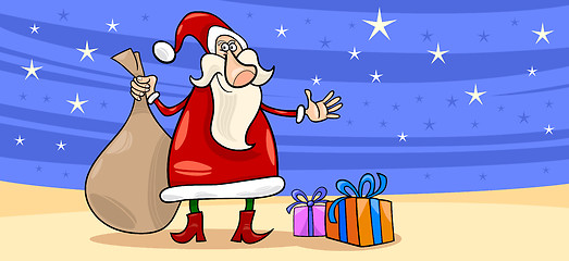 Image showing Santa Claus with presents cartoon card
