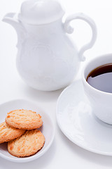 Image showing dark coffee in cup homemade cookie on table