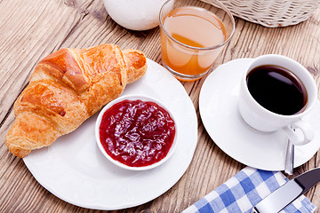 Image showing healthy french breakfast coffee croissant