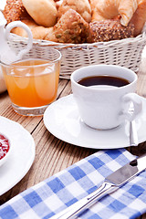 Image showing healthy french breakfast coffee croissant