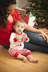 Image showing Ethnic Woman With Her Newborn Baby Christmas Portrait