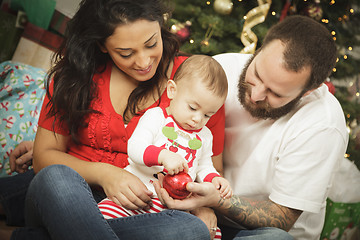 Image showing Young Mixed Race Family Christmas Portrait 