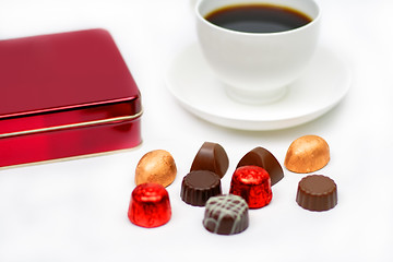 Image showing Chocolates and coffee