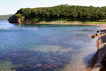 Image showing Beach with having a rest people on island 