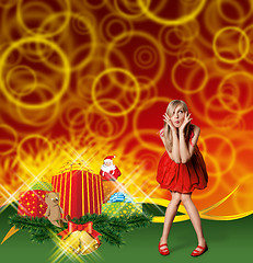 Image showing Woman In Red With Christmas Gifts