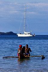 Image showing  madagascar  branch yacht boat palm 