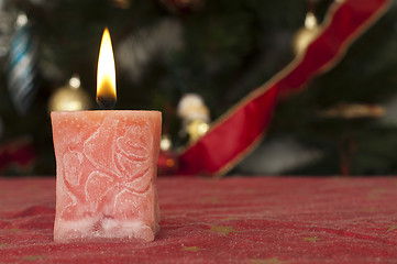 Image showing Christmas candle on the festive table