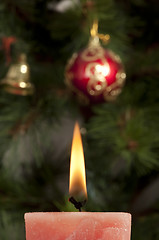 Image showing Christmas candle on the festive table