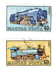 Image showing Obsolete post stamps with trains