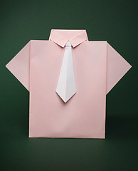 Image showing Isolated paper made pink shirt with white tie