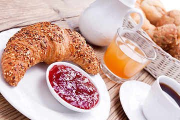 Image showing healthy french breakfast coffee croissant