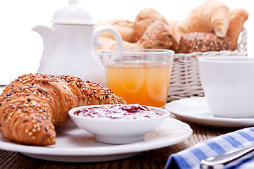 Image showing healthy french breakfast coffee croissant