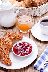 Image showing healthy french breakfast coffee croissant