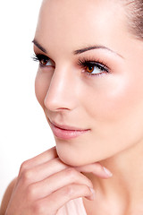 Image showing natural beautiful woman face closeup portrait