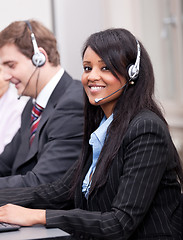 Image showing african business woman with headset callcenter