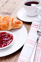 Image showing healthy french breakfast coffee croissant