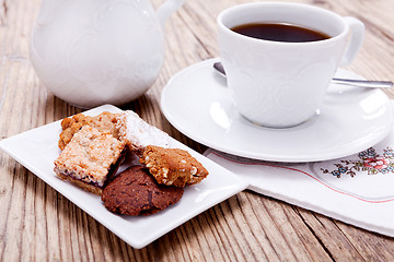 Image showing sweet cookies biscuit with black coffee