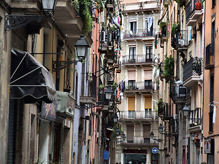 Image showing Typical old town street in Barcelona