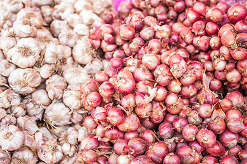 Image showing Fresh garlic and shallots