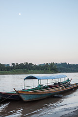 Image showing Wooden long tail boats