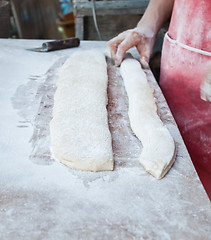 Image showing Threshing and cutting flour of deep fried dough stick 