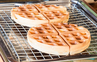 Image showing Freshly baked round waffles 