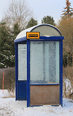 Image showing Local Bus Stop Shelter in Winter Frost