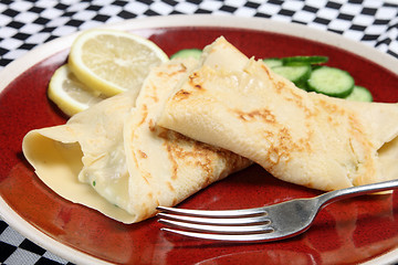 Image showing Crepes with a fork