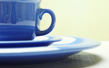 Image showing Blue teacup and plate