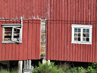 Image showing Old red farm building