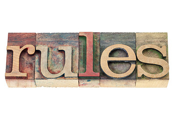 Image showing rules word in wood type