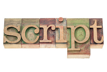 Image showing script word in wood type