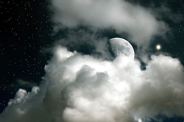 Image showing Moon on a background of the star sky and clouds