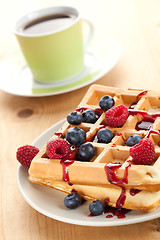 Image showing tasty waffle with fruits