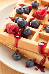 Image showing tasty waffle with fruits