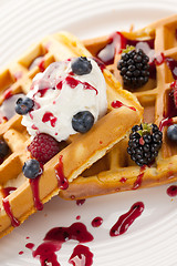 Image showing tasty waffle with fruits