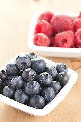 Image showing blueberries and raspberries in bowl