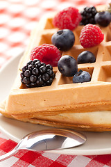 Image showing tasty waffle with fruits