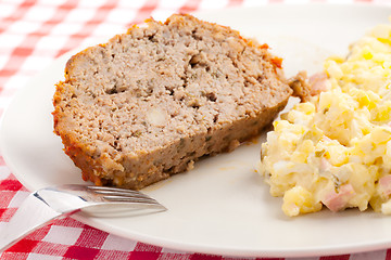 Image showing baked meatloaf with potato salad