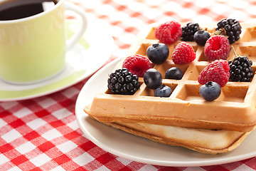 Image showing tasty waffle with fruits