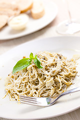 Image showing spaghetti with basil pesto