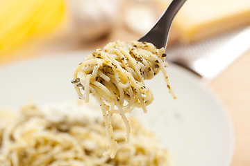 Image showing spaghetti with basil pesto