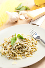 Image showing spaghetti with basil pesto