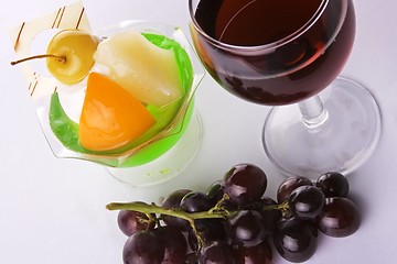 Image showing Red Wine With Grapes And Dessert