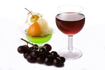 Image showing Red Wine With Grapes And Dessert