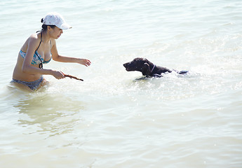 Image showing Swim with dog