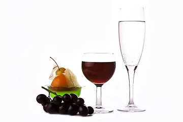 Image showing Wine With Grapes And Dessert