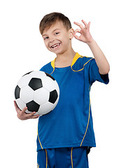 Image showing Boy in ukrainian national soccer uniform