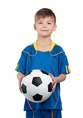 Image showing Boy in ukrainian national soccer uniform